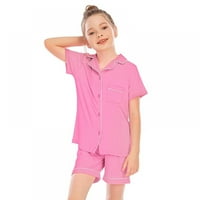 ESHO Ljeto Kids Boys Girls Modalni kratki rukav Pajamas Set Gumb Down Bluza + hlače za spavanje salon