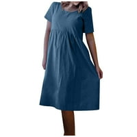 Ženske haljine okrugli izrez Čvrsti kratki rukav dress Dužina koljena A-line haljine plava 5xl