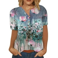 Hanas ženske majice kratkih rukava ljeto retro cvjetni print v vrat casual gumb gore vrhovi sa džepovima