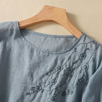 Zunfeo ženske vrhove čišćenje - dugi rukav novi dolazak labavi fit pamuk posteljina t majice plavi xl