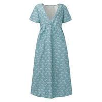 Clearsance Ljetne haljine za žene Srednja dužina Slatka tiskana kratki rukav A-linijski V-izrez Dress