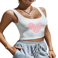 Luxplum dame t majice Crew rezervoar za vrat Tors za srce Ispis ljeto obrezano Vrh Comfy bluza Yoga