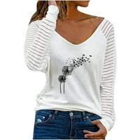 Prodaja Ženska izdubljena majica V-izrez dugačka ruka majica majica maselion za ispis labavih bluza