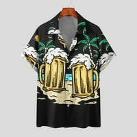 Tropsko uzorak majica za muškarce veliki i visoki obični fit casual kratki rukav 3D tipku za pivo dolje