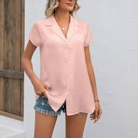 Ženska ljetna modna modna čvrsta boja satenski kratki rukav V izrez rezervni labavi majica