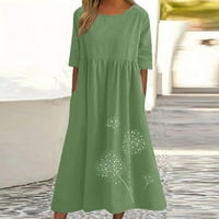 Ženske haljine Ljetne casual plus veličina haljina platna bluza za vrat ugrađena ugradbeni džep zeleni