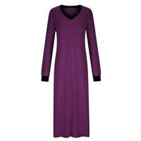 Maxi haljine za žene Ženski džep s dugim rukavima V-izrez Bočni prorez za spavanje dugačka haljina crna