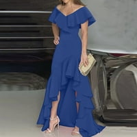 Ženske haljine V-izrez Čvrsta haljina kratkih rukava Maxi Fit & Flare haljine plavi xl