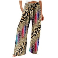 Ženske pantazzo hlače tiskane hlače sa visokim strukom, leopard print s