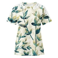 Žene cvjetni print vrhovi Crewneck kratki rukav košulje šuplje čipka bluza Ležerne tunike Elegantne