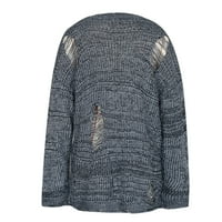 Jeseni džemperi za žene Trendy grafički šuplji otvor labav pulover Srednja duljina okrugla vrata džemper