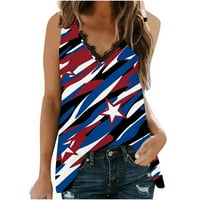 Dianli Womens Sexy Čipka Patchwork Tring V Ret Recle Beale Bealesiless Vest Tops Star Strip American