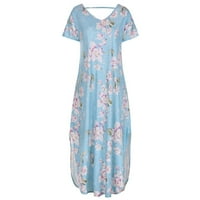 Ljetne haljine za prodaju za žene za žene kratki rukavsak cvjetni uzorak haljina V-izrez Maxi Split