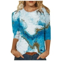Zkozptok Ženski vrhovi rukav gradijentni ispis labavi majice okrugle vrat casual bluze, nebesko plavo,