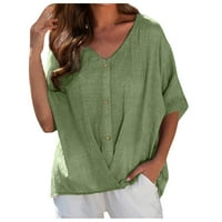 Cuoff bluze za žene pulover sa čvrstim V-izrezom niz majicu kratkih rukava casual lagana ženska vrhova