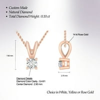 Carat 14K Rose Gold Round Diamond Solitaire Privjesak ogrlica za žene s V-baicom