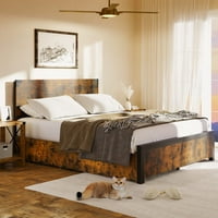 -More metalni okvir kreveta sa ladicama za pohranu i rustikalnim vintagenim uzglavljem, sa velikim prostorom