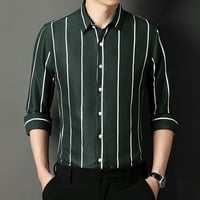 Pgeraug muške majice Jednostavnost korejski tanki prugasti rever s dugim rukavima za muškarce Green