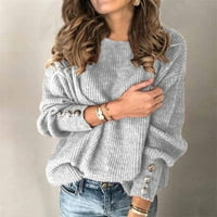 Hanzidakd ženski pleteni pulover Zimski dugi rukav O vrat poliester plus veličine pulover džemperi sivi