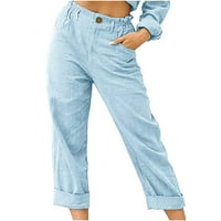 Anuirheih Žene Ležerne prilike, gumbi džepa u boji Elastični struk Udobne ravne hlače