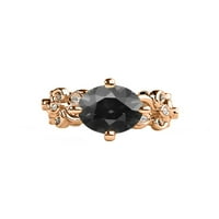 1. CTW Black Diamond Ring 14k ružičasto zlato Filigranski list lišće