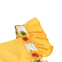 Djevojčice za djecu Sunflower Romper Slatki ruffle rukav Pom Pom čipka obloge Bodi, ljetna odjeća Žuti