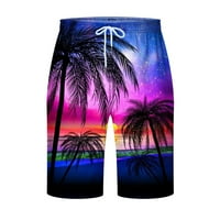 Muški ležerne ljetne kratke ploče na plaži sa džepovima Trendy Tropical Palm Tree Sunset Print Quick