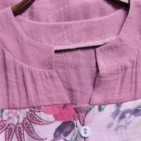 Hanzidakd majice za žene casual vrhovi cvjetni ispis V-izrez dugi vintage patch rukave majica