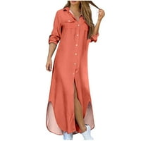 CETHRIO haljine za žene dugi klirens Čvrsta duga rukavica narančasta ručica 2xl