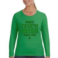 Xtrafly Odjeća ženska ul Patricks Dan više frecn irskog od vas djetelina irska majica dugih rukava