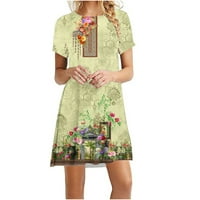 Usmixi haljine za žene Vintage Graphics Plus Size Swing Tunic Thirt haljine Crewneck kratki rukav cvjetni ljetni mini svečani haljina zelena xxxxl