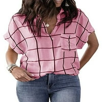 Letnje žene Plaine Buffalo majica Casual V-izrez za majicu za majicu s vratima Tunička rukava za odmor