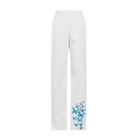 Ženske pamučne posteljine ravne manžetne hlače Ljeto popust modni casual labav leptir ispis prozračnih