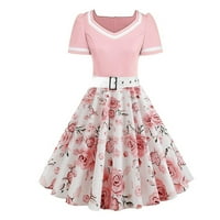 Ljetne haljine Trendi kratki rukav Polka Dot Leisure iznad koljena a-line okrugla Dress Dress Ružičasta