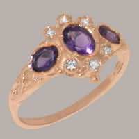 Britanci napravio je 14K ružičastog prirodnog ametista i dijamantnog ženskog angažovanog prstena - veličine
