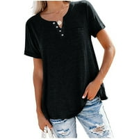 Sawvnm Ljetni poklon Ženska modna čvrsta boja V-izrez Dugme za majicu Majica kratkih rukava Labava bluza