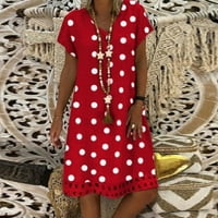 Clearsance Ljetne haljine za žene Mini casual polka dot kratki rukav V-izrez haljina crvena 5xl