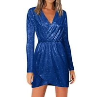 Haxmnou Women Mini haljina Sequin Glitter Bodycon haljina večernja zabava plave s