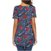 Ženski ljetni vrhovi Ležerni modni kratki rukav V rect majice za majice na prevelikoj američkoj zastavi