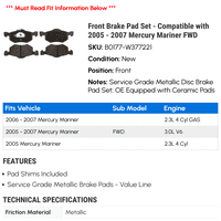 Prednji set kočione ploče - kompatibilan sa - Mercury Mariner FWD 2006