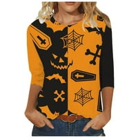 Apepal ženski Halloween grafički print okrugli vrat pulover rukave majica narančasta 2xl
