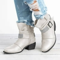 Zunfeo čizme za gležnjeve za žene Classic Casual With Mid-Calf Jesen Zimske čizme Chunky Heel Okrugli