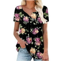 Ženski vrhovi i bluze labavi fit vrhovi ženske ljetne tuničke okrugle vrata cvjetne tiskane majice Ležerne