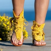 qucoqpe ljetne ženske ravne sandale meke suede retro boemske tasselne cipele Vintage Roman Beach Sandale
