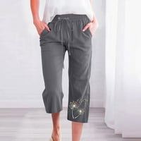 Capris za žene Ležerne ljeto, pamučne posteljine hlače Visoke struk labave gaćice sa džepovima
