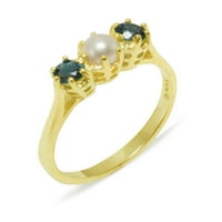 British napravio 18k žuti zlatni kultivirani Pearl & London Blue Topaz Womens Promise Ring - Veličine