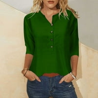 Gumb za ženski rukav Qolati majice lagana boja labava majica Casual V izrez Fall Tunic Basic Bluza