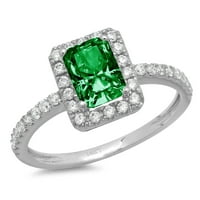 1,96ct smaragdni rez zeleni simulirani smaragd 14k bijelo zlato graviranje izjava bridalna godišnjica
