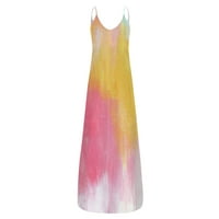 Cleariance Ljetne haljine za žene bez rukava otisnuto Ležerne prilike za odmor Long Maxi V-izrez Pink