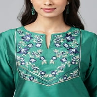 Janasya ženski paun zeleni poli svilene čvrste haljine